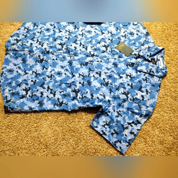 Good Man Brand Blue Cayman Camo shirt sleeve Button down shirt NWT - Picture 2 of 8
